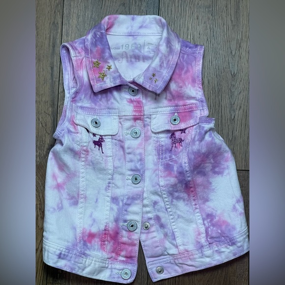 Spirit pink purple tie dye Gap denim vest 4T - Picture 10 of 13